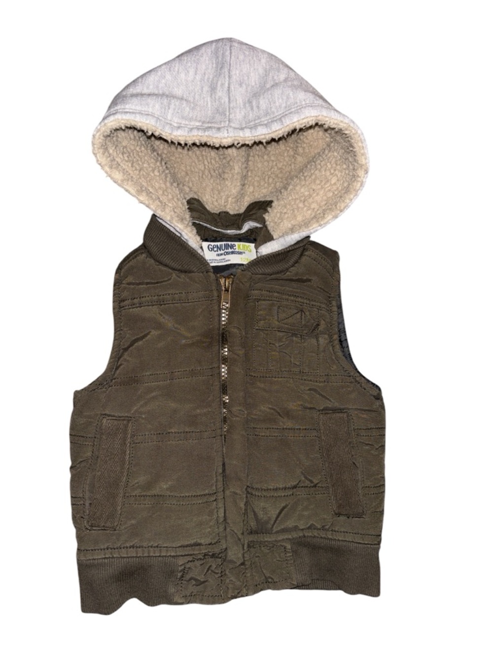 Genuine Kids from OshKosh Hunter Green Utility Vest with Sherpa Hood 12M